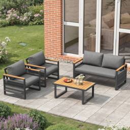 Merax Grey 4 Seater Rope Outdoor Sofa Set with Coffee Table for Garden - thumbnail 3