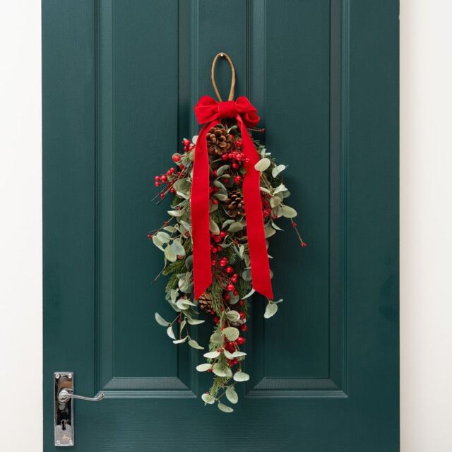 Scottish Everlastings Ltd 55cm Red Berry & Eucalyptus Teardrop Wreath (Swag) - image 1