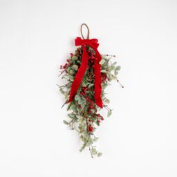 Scottish Everlastings Ltd 55cm Red Berry & Eucalyptus Teardrop Wreath (Swag) - thumbnail 2