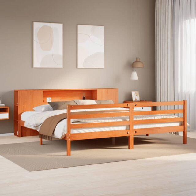 Berkfield Home Bookcase Bed without Mattress Wax Brown 200x200 cm Solid Wood Pine - image 1