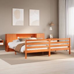 Berkfield Home Bookcase Bed without Mattress Wax Brown 200x200 cm Solid Wood Pine - thumbnail 1