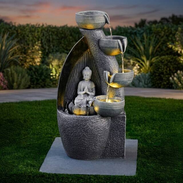Garden Greatness Lunaria LED Buddha Serenity Water Feature in Grey - Size: 1 Pack - image 1