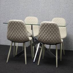 KOSY KOALA Modern Rectangle Glass Dining Table Set With 4 Cream Gem Pattern Chair - thumbnail 4