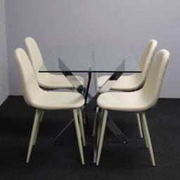KOSY KOALA Modern Rectangle Glass Dining Table Set With 4 Cream Gem Pattern Chair - thumbnail 3