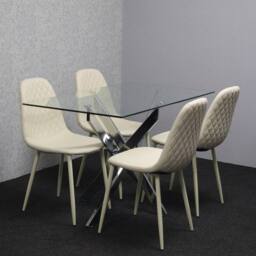 KOSY KOALA Modern Rectangle Glass Dining Table Set With 4 Cream Gem Pattern Chair - thumbnail 2