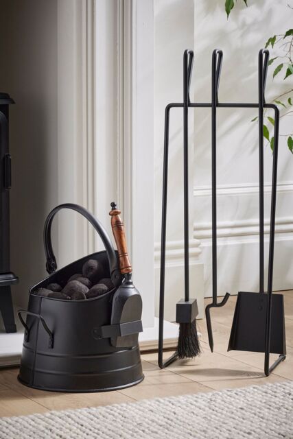 Dibor Contemporary 3 Tools Fireside Companion Set with Log Bucket in Black - image 1