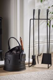 Dibor Contemporary 3 Tools Fireside Companion Set with Log Bucket in Black - thumbnail 1