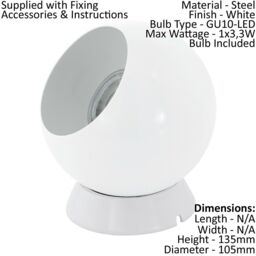 Loops 2 PACK Table Desk Lamp Colour White Steel In Line Switch GU10 1x3.3W Included - thumbnail 2
