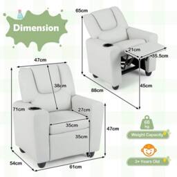 EONLION Recliner Push Back Sofa Chair with Cup Holder in Grey - Size: 100 cm - thumbnail 2