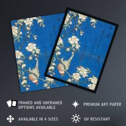 "Artery8 Bullfinch Weeping Cherry Blossoms Japanese Wall Art Print Hokusai in Blue - Size: W12"" x H16""" - thumbnail 2