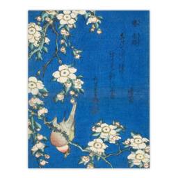 "Artery8 Bullfinch Weeping Cherry Blossoms Japanese Wall Art Print Hokusai in Blue - Size: W12"" x H16""" - thumbnail 1