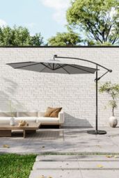 Garden Sanctuary Large 32 LED Lights Cantilever Garden Parasol with Cross Base & Fillable Base in Light Grey - thumbnail 3