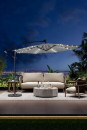 Garden Sanctuary Large 32 LED Lights Cantilever Garden Parasol with Cross Base & Fillable Base in Light Grey - thumbnail 1