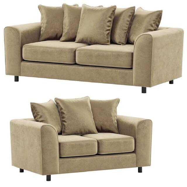 Furnishings For Less UK Brooklyn Plush Velvet Foam Fabric Sofa Set 3 & 2 Seater sofa in Beige - image 1
