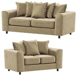 Furnishings For Less UK Brooklyn Plush Velvet Foam Fabric Sofa Set 3 & 2 Seater sofa in Beige - thumbnail 1