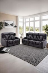 More4Homes Caesar Electric Recliner Bonded Leather 2+3 Seater Sofa Set in Black