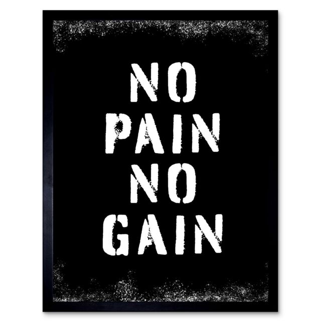 "Artery8 Wall Art Print Exercise Decor Inspiration No Pain No Gain Inspirational Gym Decor Art Framed in Black - Size: W12"" x H16""" - image 1