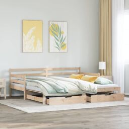 Berkfield Home Daybed with Trundle & Drawers without Mattress 90x200 cm in Brown - thumbnail 1