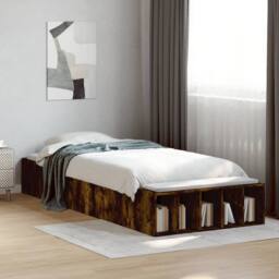 Berkfield Home Modern Bed Frame without Mattress Smoked Oak 75x190 cm Small Single in Brown - thumbnail 2