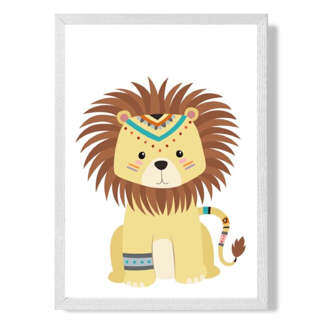 ARTZE Lion Tribal Animal Framed Print SIZE: A3 with White Frame in Yellow - Size: A2 - image 1