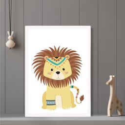 ARTZE Lion Tribal Animal Framed Print SIZE: A3 with White Frame in Yellow - Size: A2 - thumbnail 2