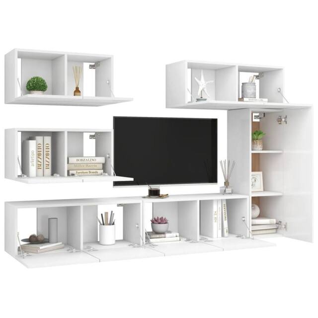Berkfield Home Modern 6 Piece TV Cabinet Set White Engineered Wood - image 1