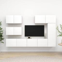 Berkfield Home Modern 6 Piece TV Cabinet Set White Engineered Wood - thumbnail 2