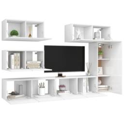 Berkfield Home Modern 6 Piece TV Cabinet Set White Engineered Wood - thumbnail 1