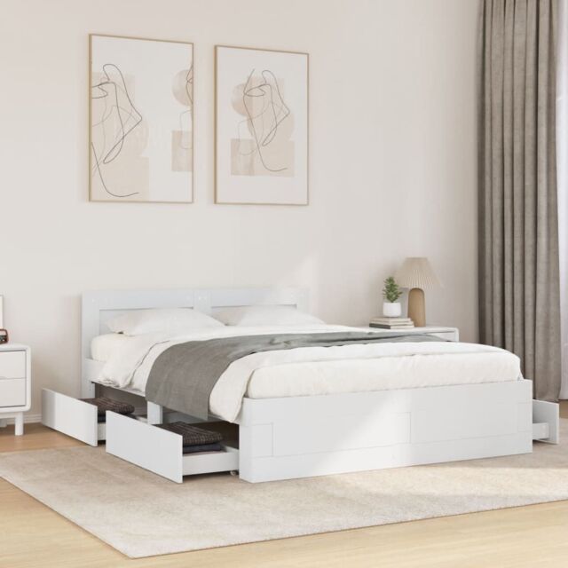 Berkfield Home Bed Frame with Headboard without Mattress White 120x200 cm - Size: Small Double - image 1