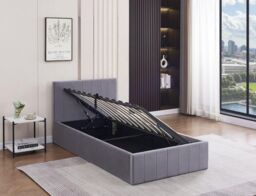 KOSY KOALA Ottoman Bed Gas Lift Storage Grey 3ft Single with 1 Mattress Line Pattern Velvet Bedroom - thumbnail 4