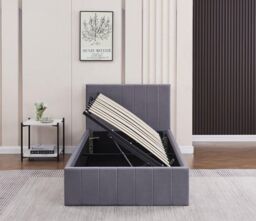 KOSY KOALA Ottoman Bed Gas Lift Storage Grey 3ft Single with 1 Mattress Line Pattern Velvet Bedroom - thumbnail 2