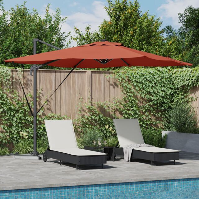 Berkfield Home Roma Cantilever Parasol with LEDs in Terracotta - 286 x 285 x 270 cm, Aluminium in Red - Size: 286 x 285 x 270 cm - image 1