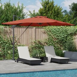 Berkfield Home Roma Cantilever Parasol with LEDs in Terracotta - 286 x 285 x 270 cm, Aluminium in Red - Size: 286 x 285 x 270 cm - thumbnail 1