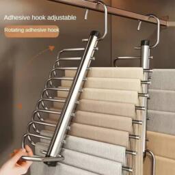 KORVIXA 9Layer Stainless Steel Folding Pant Trouser Hanger Rack in Silver - thumbnail 3