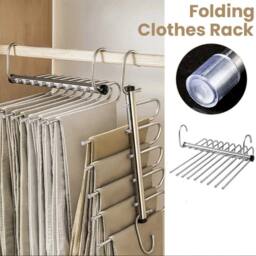 KORVIXA 9Layer Stainless Steel Folding Pant Trouser Hanger Rack in Silver - thumbnail 2