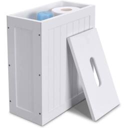 FORGEVIO Wooden Slim Shaker Bathroom Storage Unit Toilet Roll Tidy Box in White - thumbnail 1