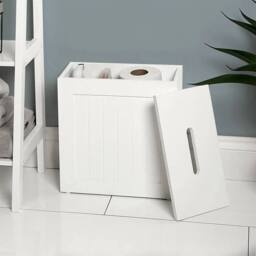 FORGEVIO Wooden Slim Shaker Bathroom Storage Unit Toilet Roll Tidy Box in White - thumbnail 5
