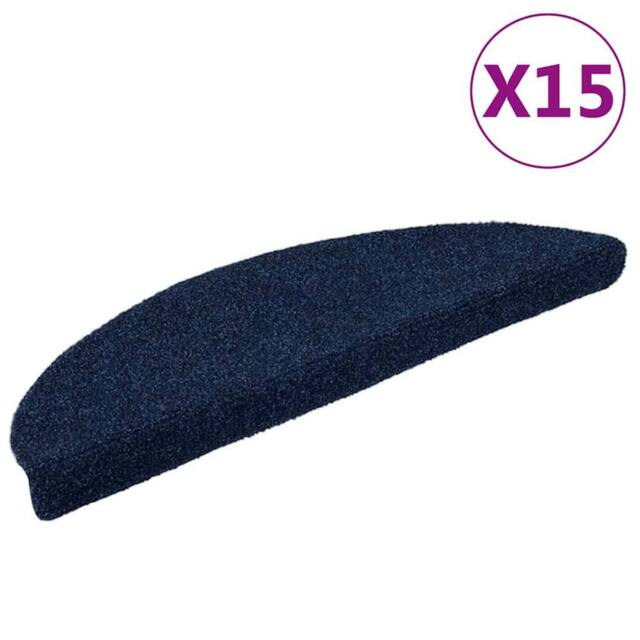 Berkfield Home Self-adhesive Stair Mats 15 pcs Navy 56x17x3 cm Needle Punch - Size: Medium - image 1
