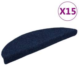 Berkfield Home Self-adhesive Stair Mats 15 pcs Navy 56x17x3 cm Needle Punch - Size: Medium - thumbnail 2