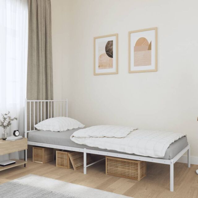 Berkfield Home Metal Bed Frame with Headboard White 90x190 cm Single - image 1