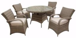 FURNITURE ONE Men's Rattan Effect 4 Seater Dining Set Round Table & chair set NO ASSEMBLY & ALUMINIUM FRAME in Beige