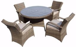 FURNITURE ONE Men's Rattan Effect 4 Seater Dining Set Round Table & chair set NO ASSEMBLY & ALUMINIUM FRAME in Beige - thumbnail 4