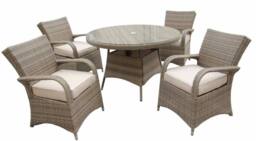 FURNITURE ONE Men's Rattan Effect 4 Seater Dining Set Round Table & chair set NO ASSEMBLY & ALUMINIUM FRAME in Beige - thumbnail 3
