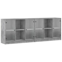 Berkfield Home Modern Bookcase with Doors Concrete Grey 204x37x75 cm Engineered Wood - Size: 204 x 37 x 75 cm - thumbnail 3