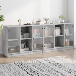 Berkfield Home Modern Bookcase with Doors Concrete Grey 204x37x75 cm Engineered Wood - Size: 204 x 37 x 75 cm - thumbnail 2