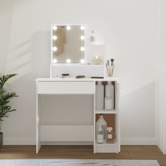Berkfield Home Dressing Table with LED White 86.5x35x136 cm - image 1