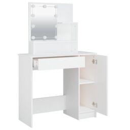 Berkfield Home Dressing Table with LED White 86.5x35x136 cm - thumbnail 4