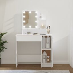 Berkfield Home Dressing Table with LED White 86.5x35x136 cm