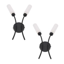 ValueLights Maya Pair of 2 Way Curved Upright Reed Shaded Wall Lights in Black - thumbnail 2