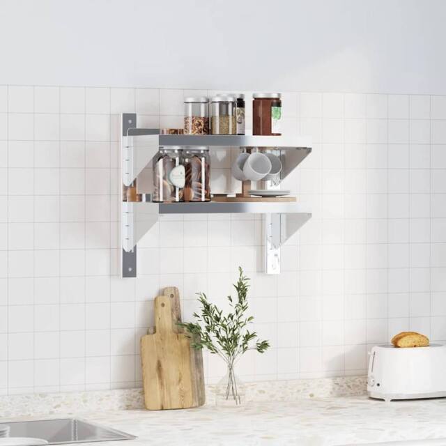 Berkfield Home Durable 2-Tier Wall Shelf 50x23.5x60 cm Silver Stainless Steel - image 1